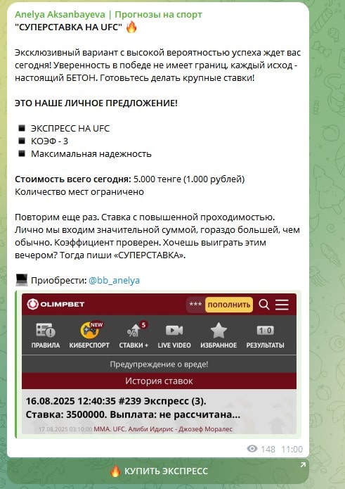 Стоимость услуг и коэффициенты Анеля Аксанбаева